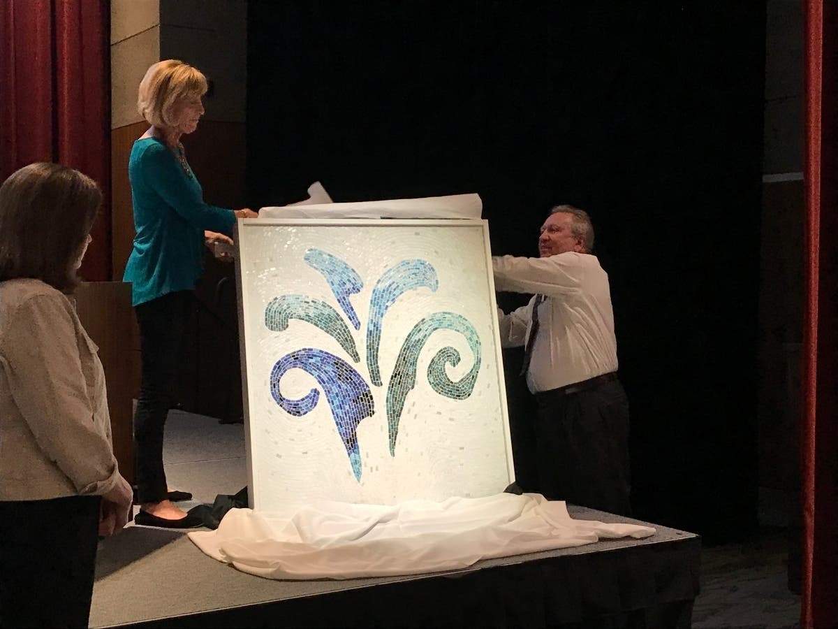 The artwork was three years in the making, with each of the more than 7,000 individual glass tiles hand cut.