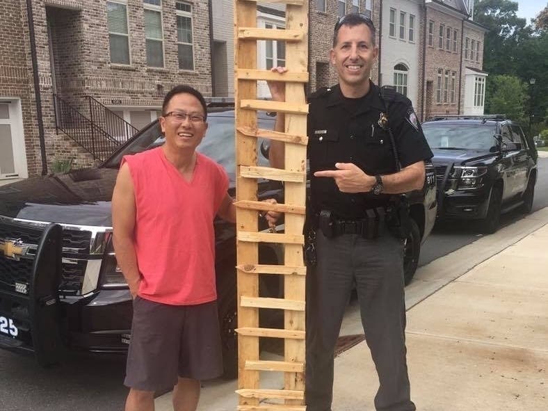 A "suspicious ladder" turned into a happy ending when a kitten was rescued in Johns Creek. 