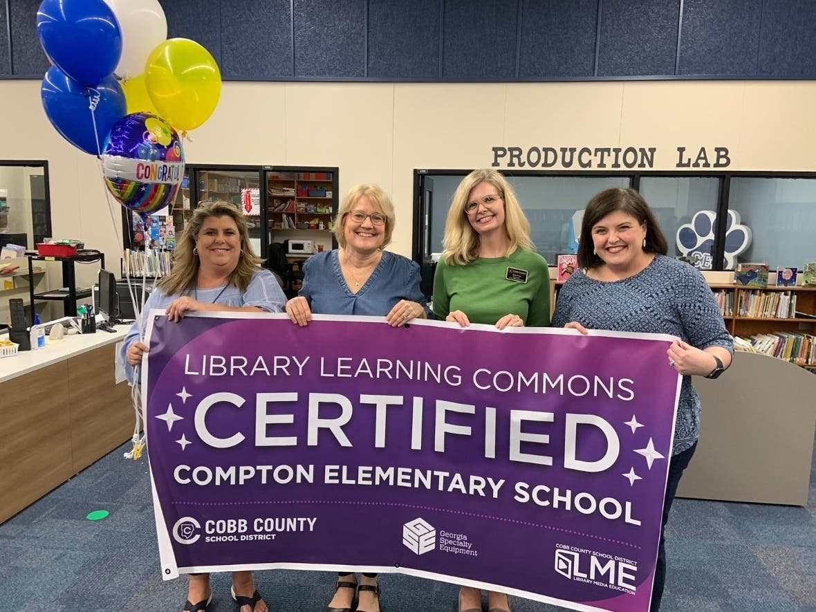 As part of the rigorous certification process, Kris Cable, Compton Elementary’s media specialist, hosted a visit of the Library Learning Commons Advisory Board. 