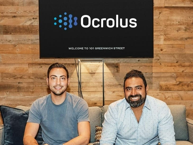 Ocrolus Co-Founder/ CEO Sam Bobley (left) and COO Vikas Dua (right) meet in the company's downtown Manhattan office