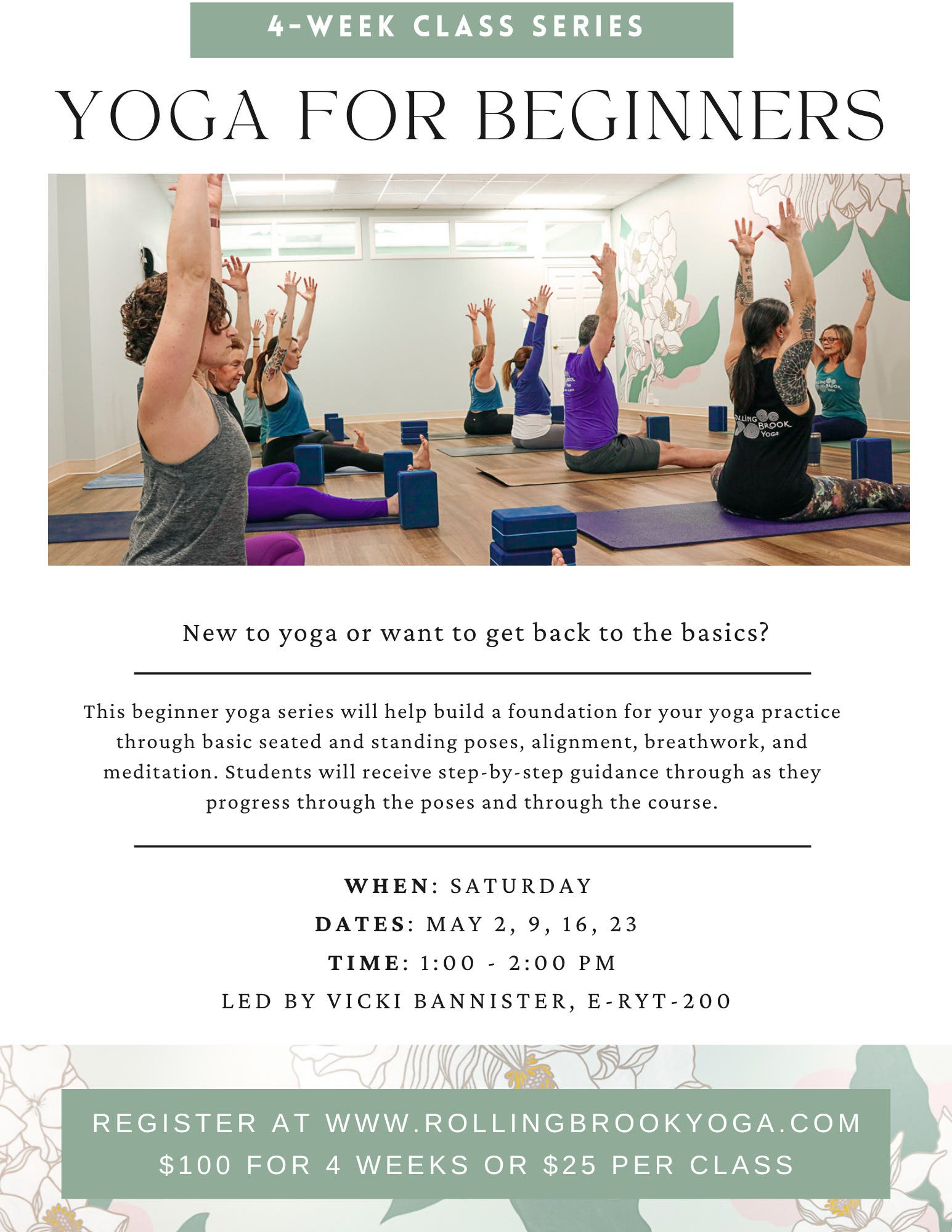 4 Week Beginner Yoga Series at Rolling Brook Yoga with Vicki Bannister