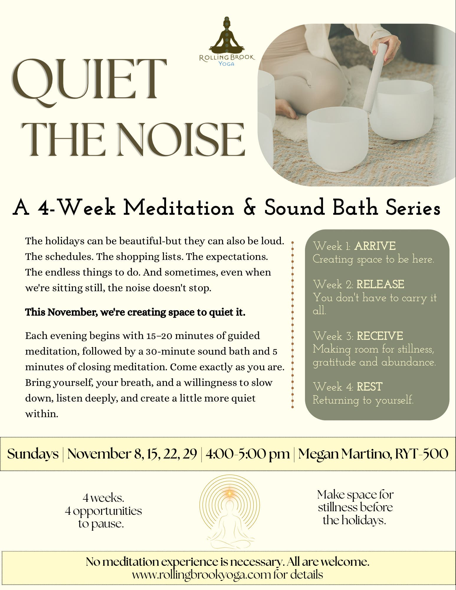 Quiet The Noise - 4 Week Meditation & Sound Bath Series led by Megan Martino