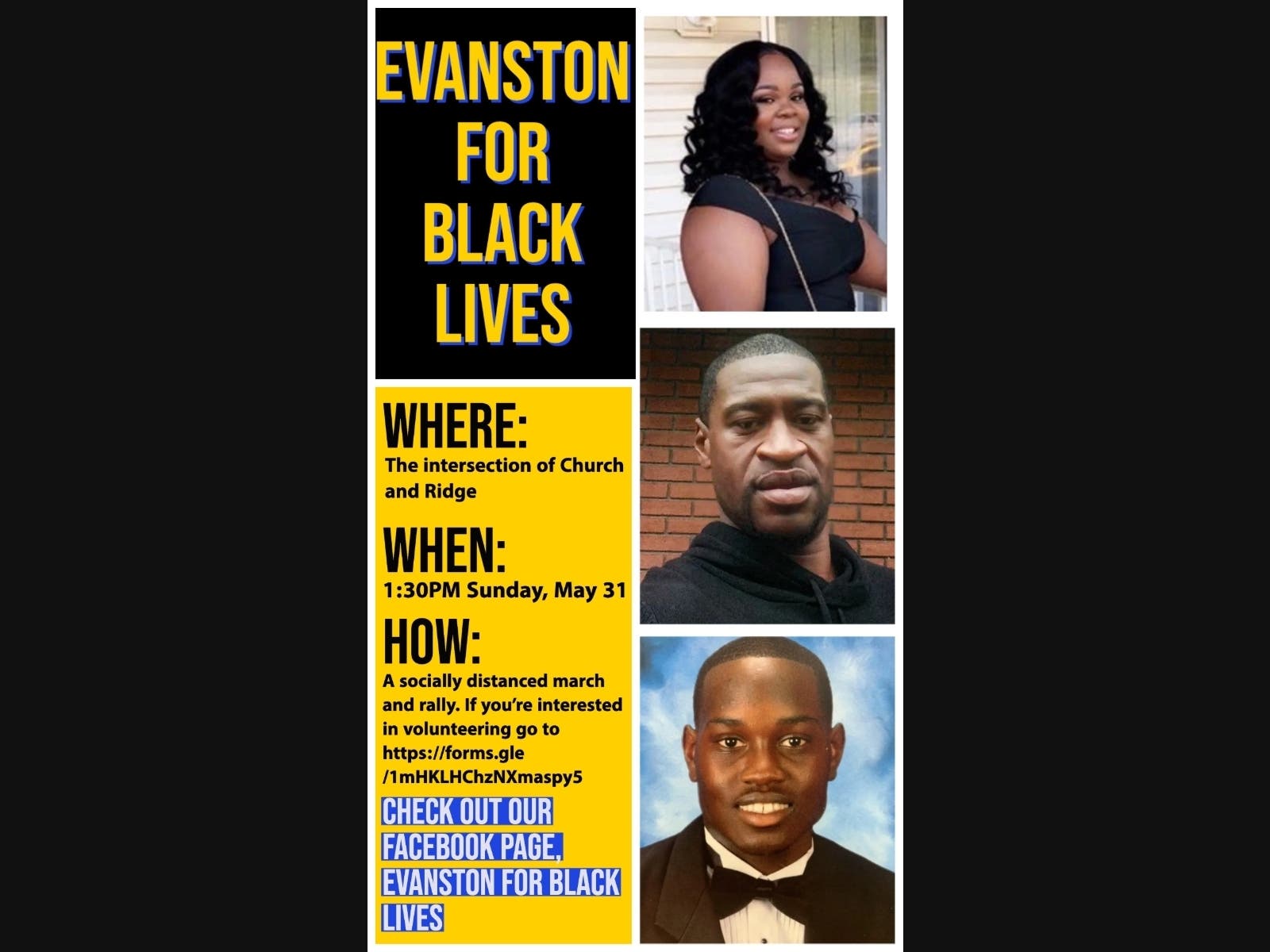 Evanston youth leaders are spearheading an "Evanston for Black Lives" march this Sunday, May 31, beginning at 1:30 p.m. at Church and Ridge and ending with a rally at Evanston Plaza (Church and Dodge) at 3 p.m.
