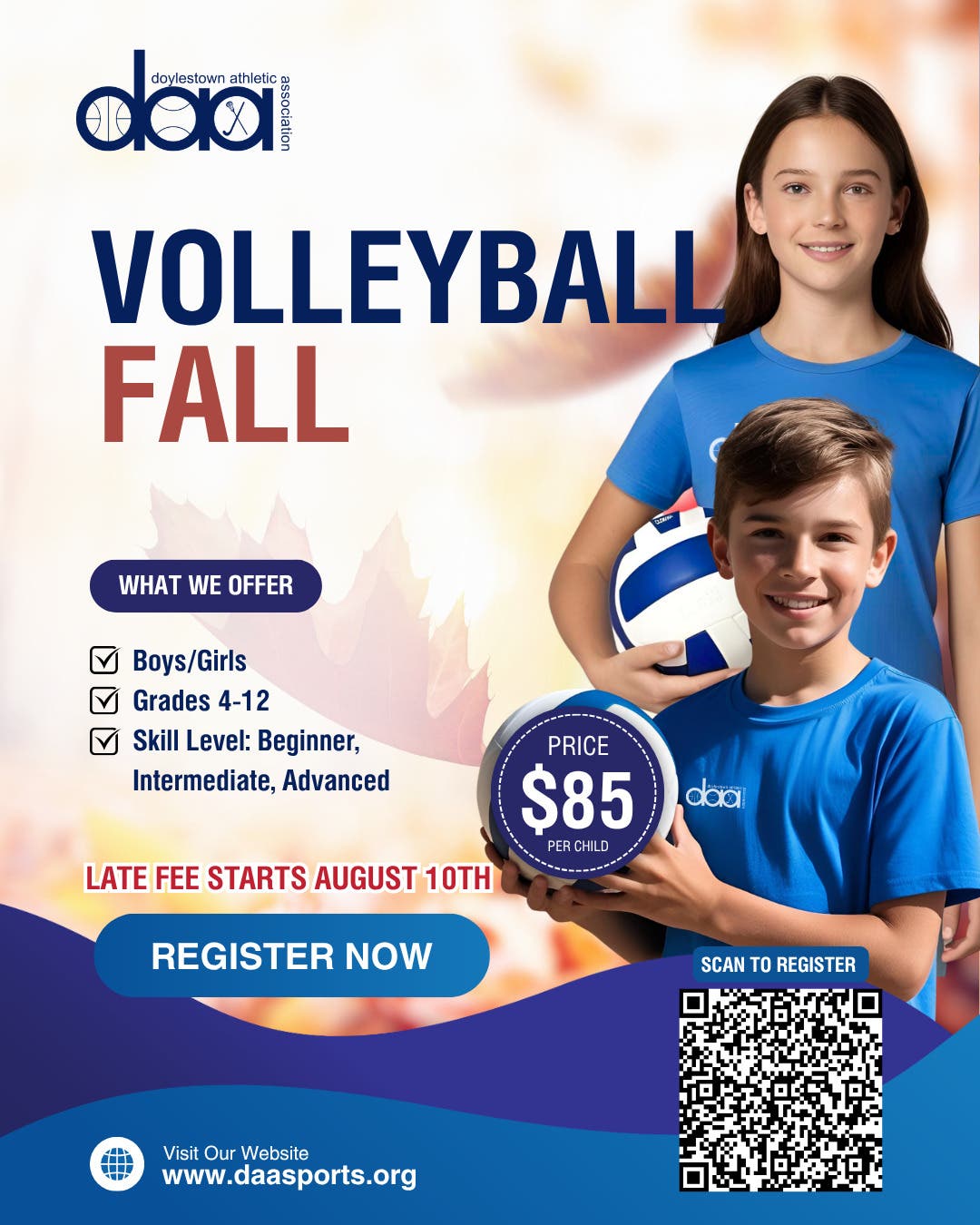 Registration is still open for the 2026 Volleyball Fall Season - closes on August 18th