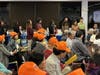 Questioners lined up to speak during the forum.