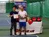The team that won the first prize in the first charity pickleball tournament. Left: Mr. Terry Hsiao, the founder of the tournament. Right: Mr. George C. Cabalu, a senior financial advisor of Well Fargo Bank, the title sponsor of the tournament.