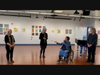 CCACC Art Gallery Director Rita Lewi (2nd from right) introduces to audience artists Celeste Lucid Wiser (1st from left), Mary McCoy (2nd from left) and Julia Sutliff (1st from right).
