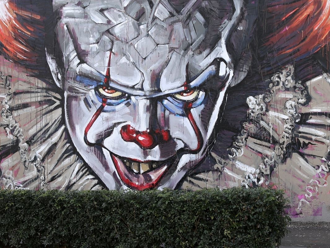 A Pennywise the clown mural from Stephen King's "It."