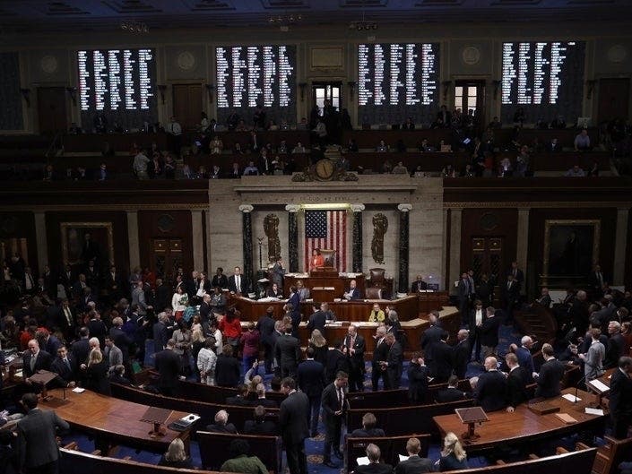 The U.S. House of Representatives votes on a resolution formalizing the impeachment inquiry centered on U.S. President Donald Trump October 31, 2019 in Washington, DC.