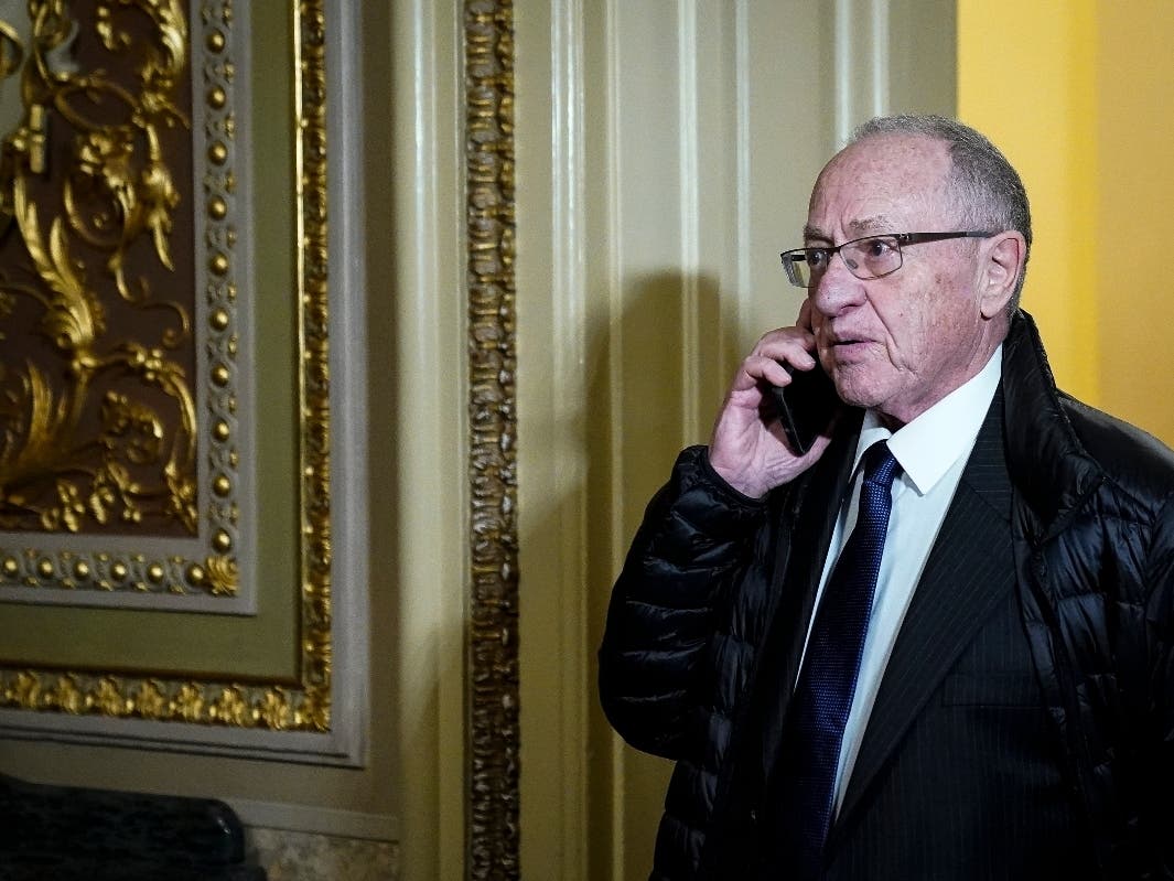 Attorney Alan Dershowitz, a member of President Donald Trump's legal team, leaves the Senate chamber at the end of the day's Senate impeachment trial proceedings at the U.S. Capitol January 27, 2020 in Washington, DC.