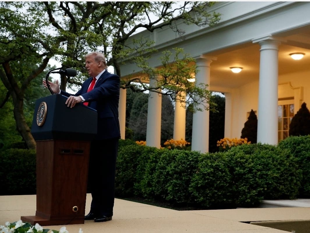 President Donald Trump speaks about the coronavirus in the Rose Garden of the White House.