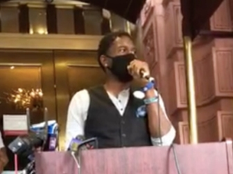 Public Advocate Jumaane Williams speaks at a press conference outside The Lucerne on Wednesday.