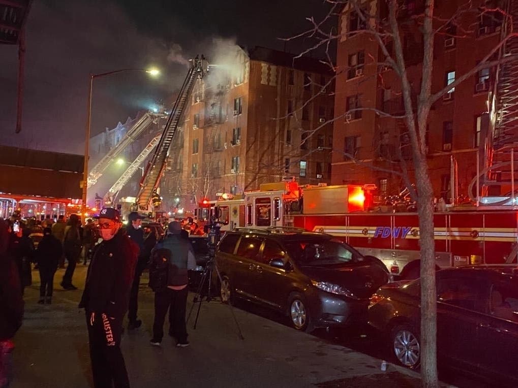 An image of firefighters battling the flames Tuesday night in Inwood.