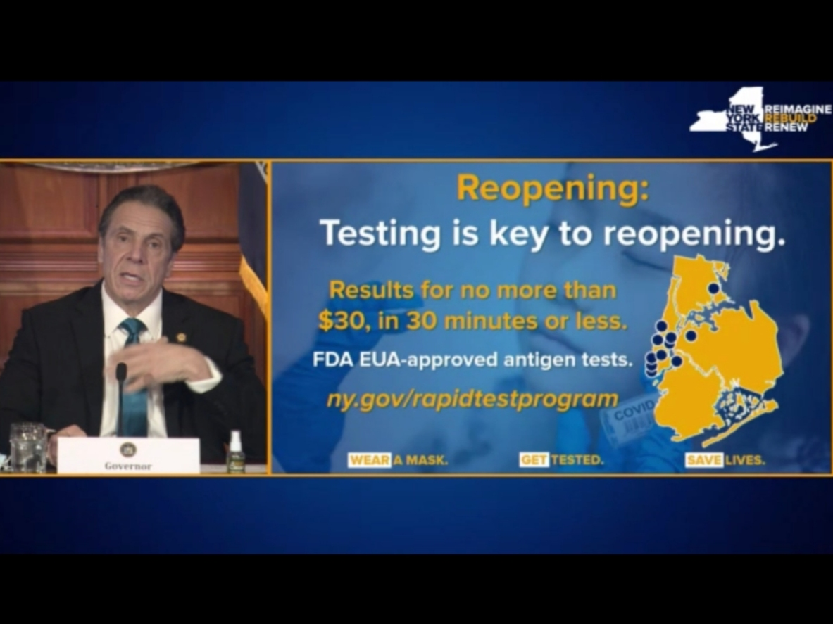 Gov. Andrew Cuomo announced 11 new rapid testing sites opening in New York City, including one on the Upper West Side.