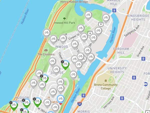 An image of the new Citi Bike stations in Washington Heights and Inwood.