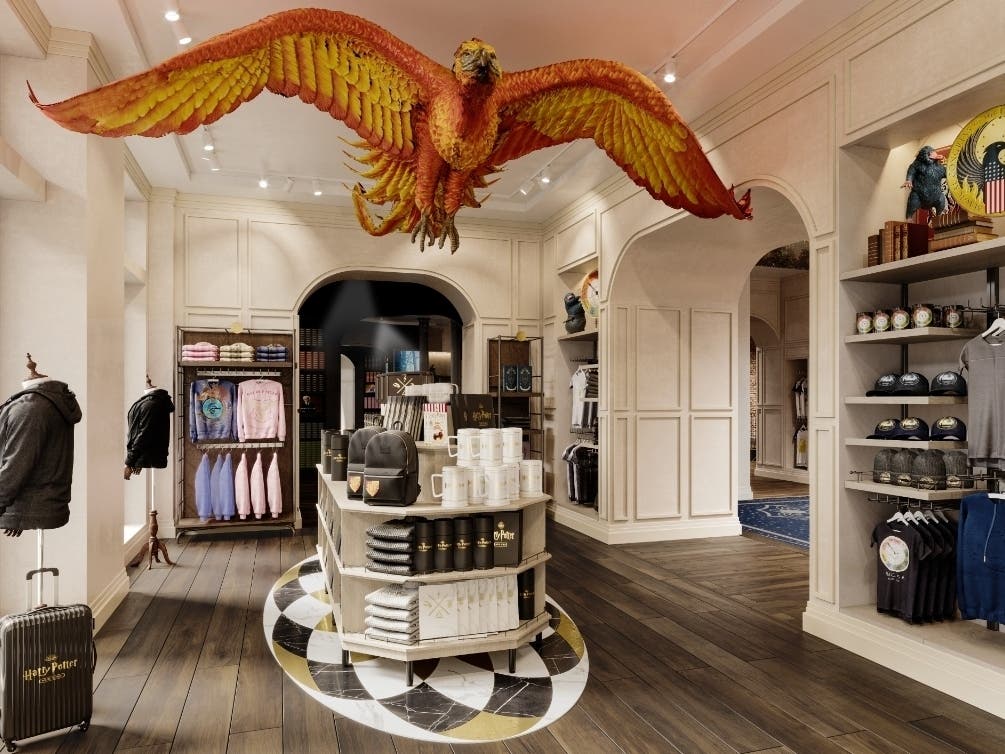 An image of the giant Phoenix customers will pass under entering the Harry Potter store.