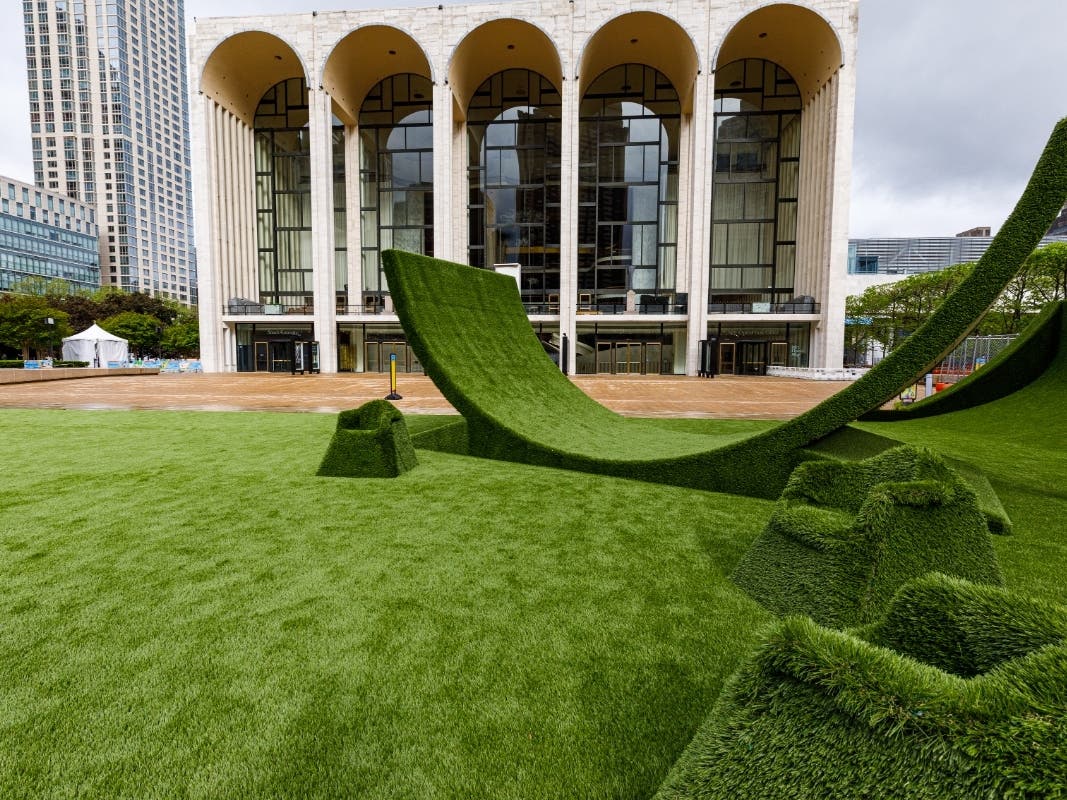 An image of "The GREEN," Lincoln Center's newest initiative that installed a lawn across the arts center's plaza.