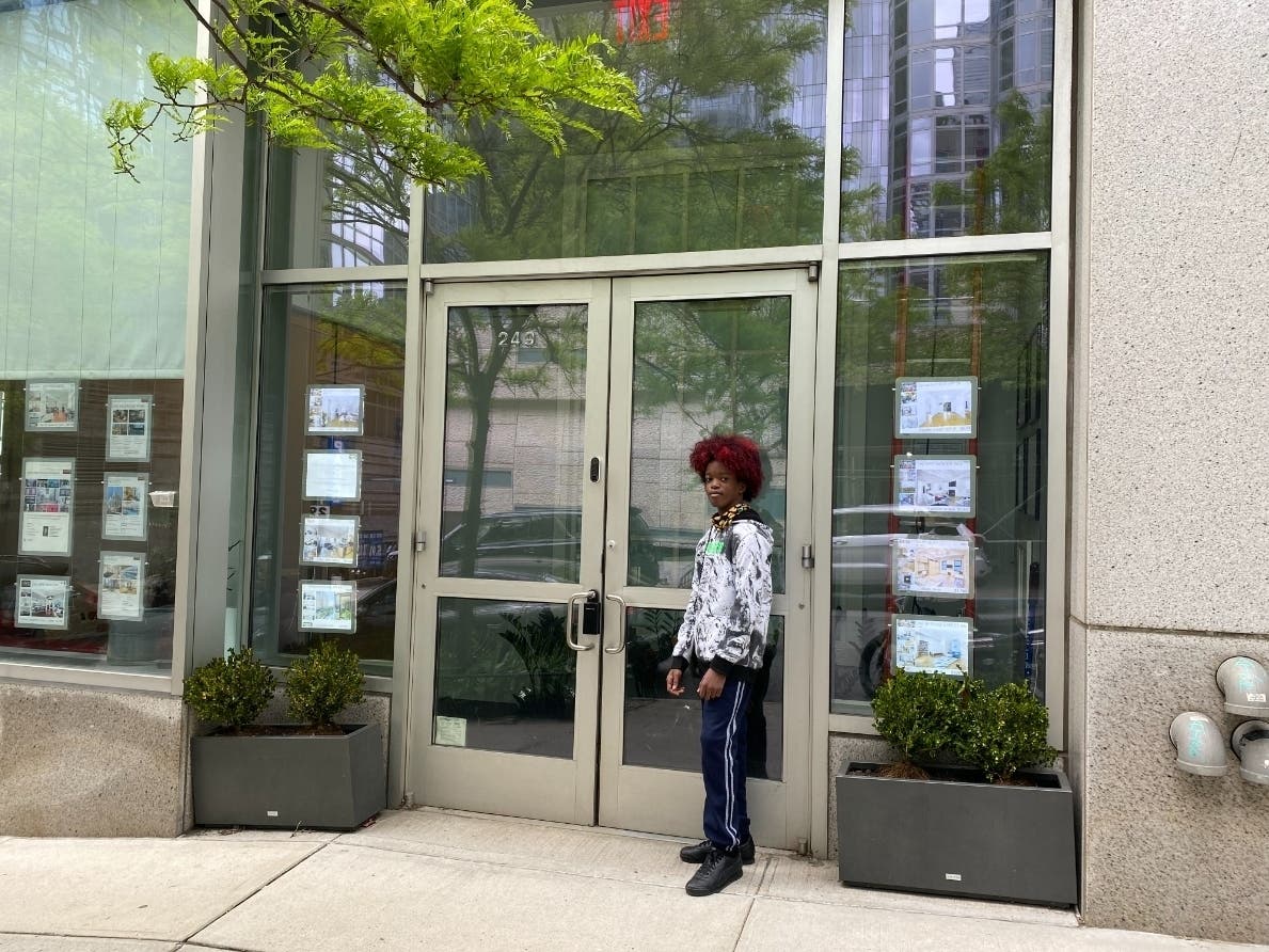 Obocho, 12, standing outside of the Upper West Side storefront that will host his pop-up store. 