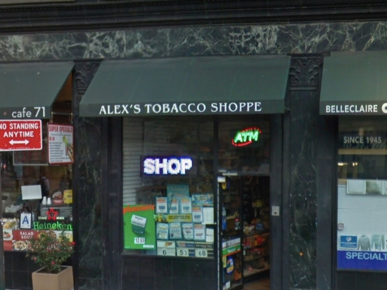 An image of Alex's Tobacco Shop on the Upper West Side.