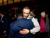 Maj. Shai hugging FIDF supporter Sammy Simnegar.