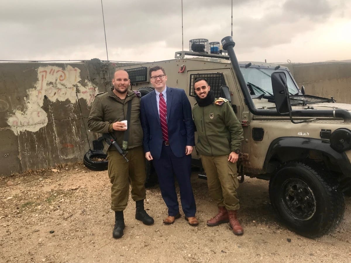 Kansas State Treasurer Jake LaTurner with Israel Defense Forces (IDF) soldiers of the Yehuda Regional Brigade, during a base visit organized by Friends of the IDF (FIDF) on January 8