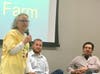 Northbrook Farmers Market's Dale Duda fields a question for Kyle Froehlich, center, & Rich Olson, right.