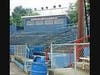 The press box and bleachers of Raybestos field from the third base side concourse walk way. The concourse wrapped completely around the field and its stadium features.