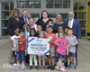 Stacey DiIenno, the 2024-2025 District Teacher of the Year stands with Marshall Elementary School Administration, Superintendent Dr. Shelton, Deputy Superintendent Dr. Deirdra Joyner, Director of Teaching & Learning ES Dr. Aaron Selekman, and her class.