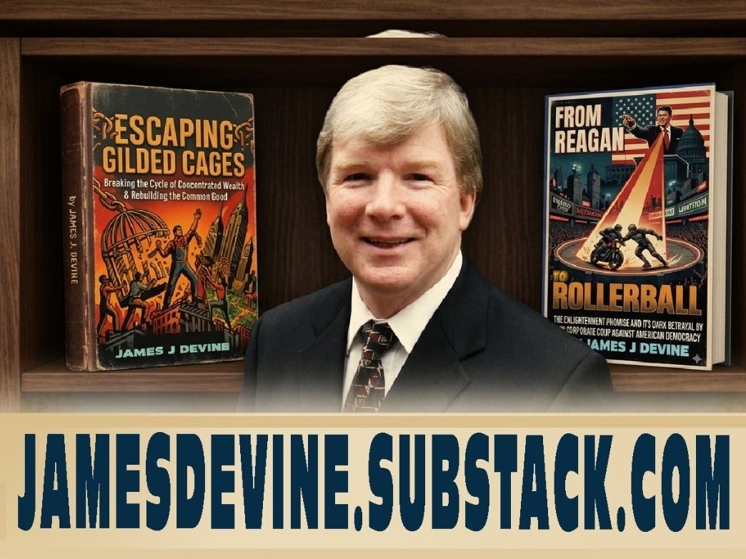 Author James Devine published two new books that make a compelling argument: 'From Reagan to Rollerball: The Corporate Coup Against American Democracy' and 'Escaping Gilded Cages: Breaking the Cycle of Concentrated Wealth & Rebuilding the Common Good.'
