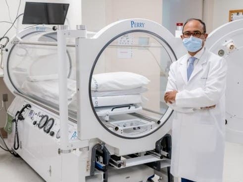 Hyperbaric oxygen is one of many wound care therapies offered at Westchester Medical Center. Pictured is Kausik Kar, MD, Medical Director of Hyperbaric Medicine.