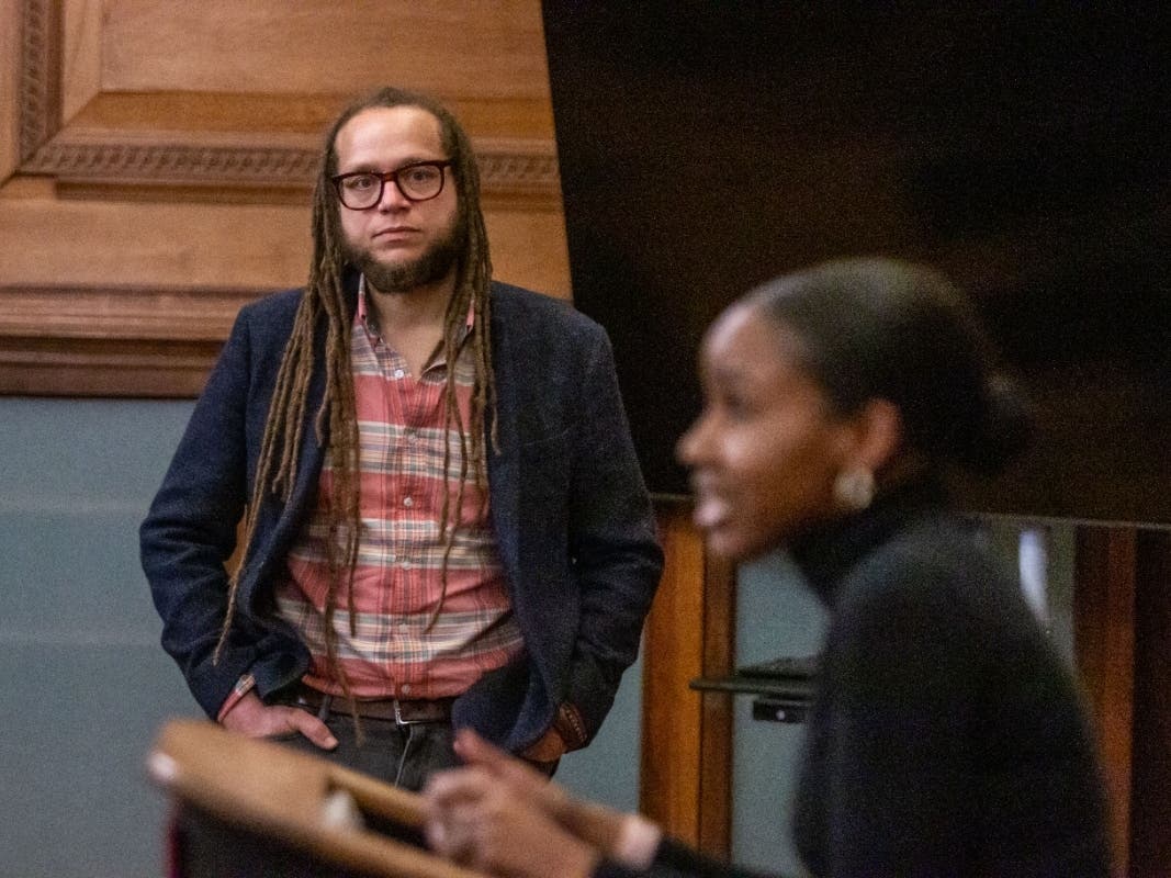 Iain Pollock, director, Manhattanville MFA in Writing, introduces Janelle Williams, author and Manhattanville MFA in Writing alum, during the MFA program’s Meet the Writers Series in March.