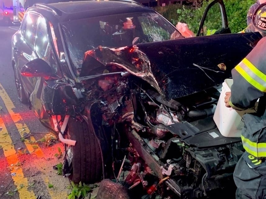 The driver of this Porsche crashed into a tree.