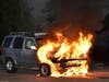 A Nissan Pathfinder went up in flames in Hicksville and was destroyed.