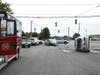 A car overturned in Hicksville following a collision Tuesday morning. Two were injured.