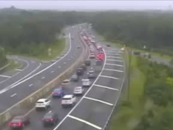 Northern State Parkway at NY 110, where flooding caused a lane to close.