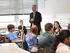 Principal Pat DeStefano and Assistant Principal Angelo Cocchiola visit social studies classes at East Northport Middle School.