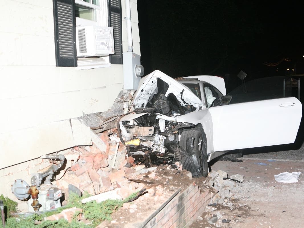 The aftermath of when Wymann Wiggins, of Farmingdale, crashed into Roslyn Village Veterinary Hospital while driving drunk.