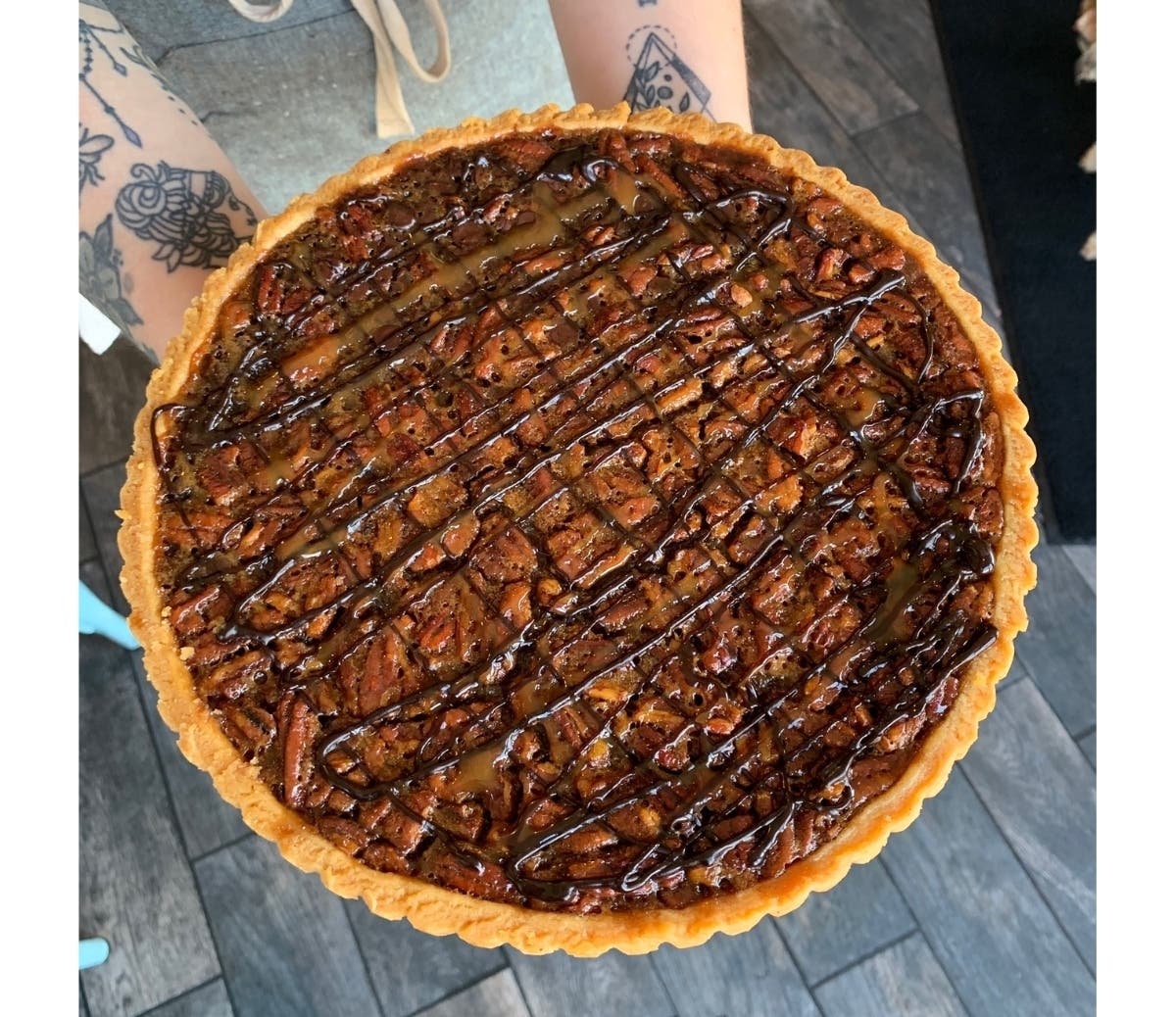 Chocolate bourbon pecan pie, one of the pies that will be on sale at Torte Jeff in Port Jefferson starting Thursday.