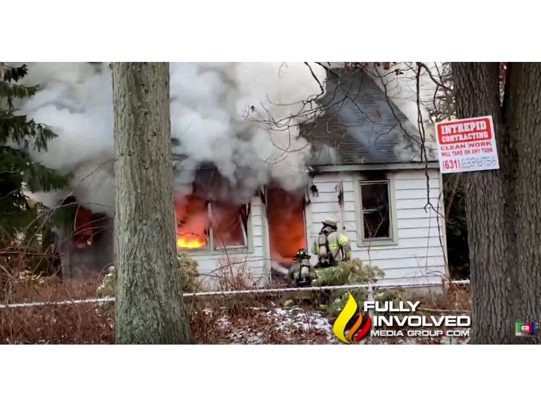 A Centereach home on North Washington Avenue went up in flames early Wednesday morning.
