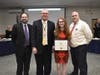 L-R: District Chairperson of Science, Technology and Engineering Education David Storch, Superintendent Robert Banzer, Science Student of the Month Isabella DeBrino and Board of Education President David Badanes.
