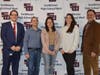 Smithtown HS West's Rebecca Lee and Lily Seeley are pictured with (from left) Smithtown High School West Assistant Principal Christopher Elsesser, art teacher Steve Halem and Smithtown Central School District’s director of fine arts Michael Mastrangelo.