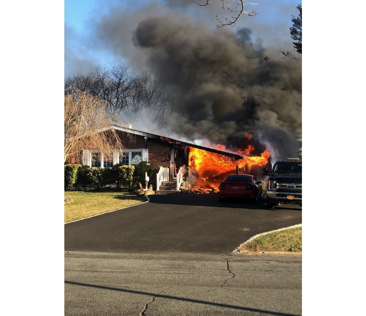 A Smithtown home was badly damaged by a fire Sunday afternoon, according to officials.