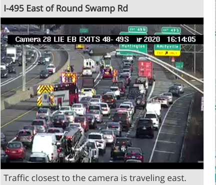 Two lanes were blocked on the Long Island Expressway near Melville because of a crash Monday afternoon.