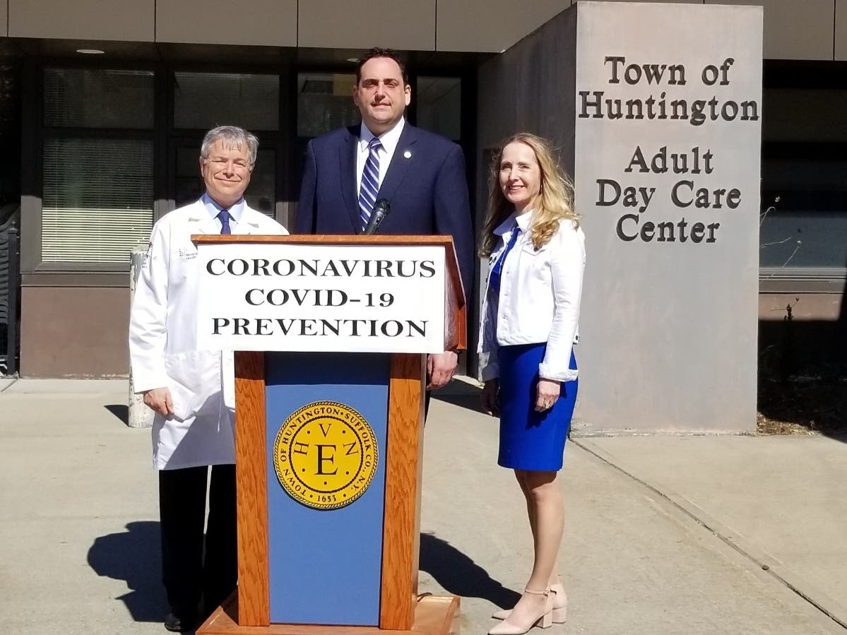 Dr. Michael B. Grosso, Huntington Hospital Medical Director and Northwell Health Eastern region spokesperson; Supervisor Chad A. Lupinacci; Julia Frangione, Director, Town of Huntington Senior Division.