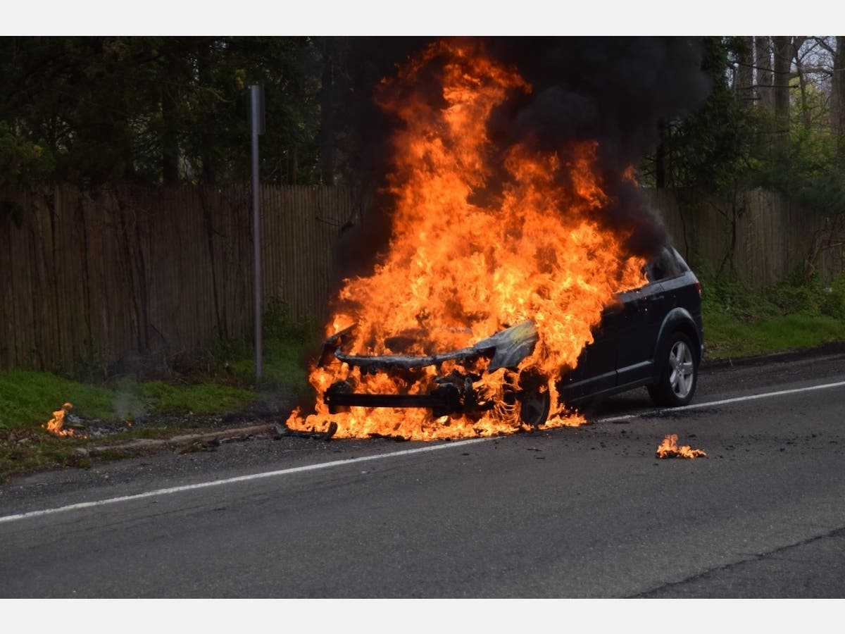 A car caught fire Wednesday afternoon in Dix Hills.