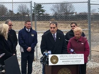 Town Supervisor Joseph Saladino previously joined with Nassau County Legislator Rose Marie Walker and representatives from the Bethpage School and Water Districts to discuss remediation plans at the long-plagued ball field at Bethpage Community Park.