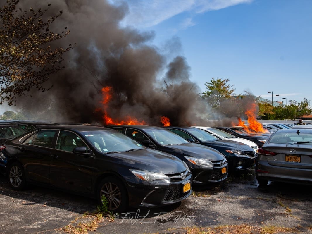 Multiple cars caught fire Monday afternoon in Melville.