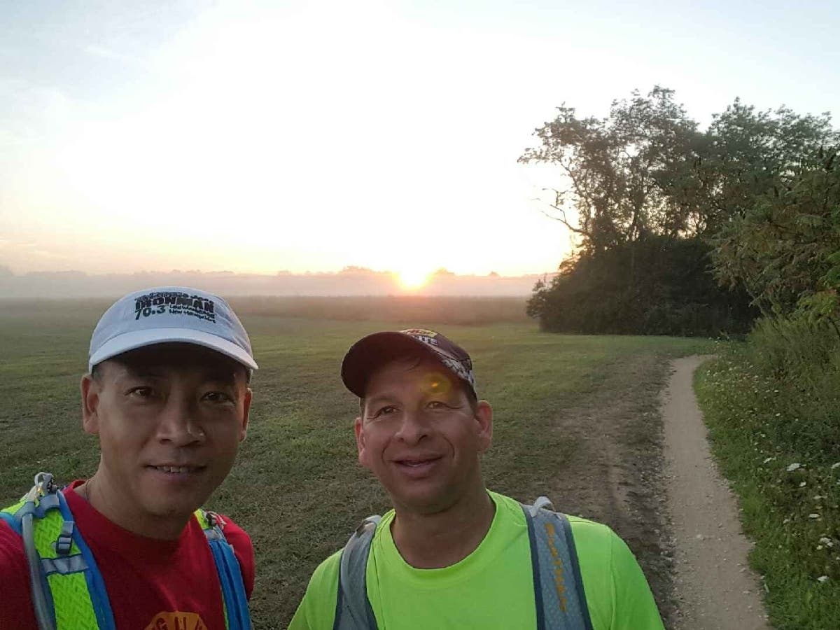 Wai Law, 53, of Bethpage (left) with his longtime friend, Dennis Almodovar, 52, of Massapequa. Law plans to run from New Paltz to Citi Field Saturday through Sunday to benefit The Thomas Hartman Center for Parkinson's Research at Stony Brook University.