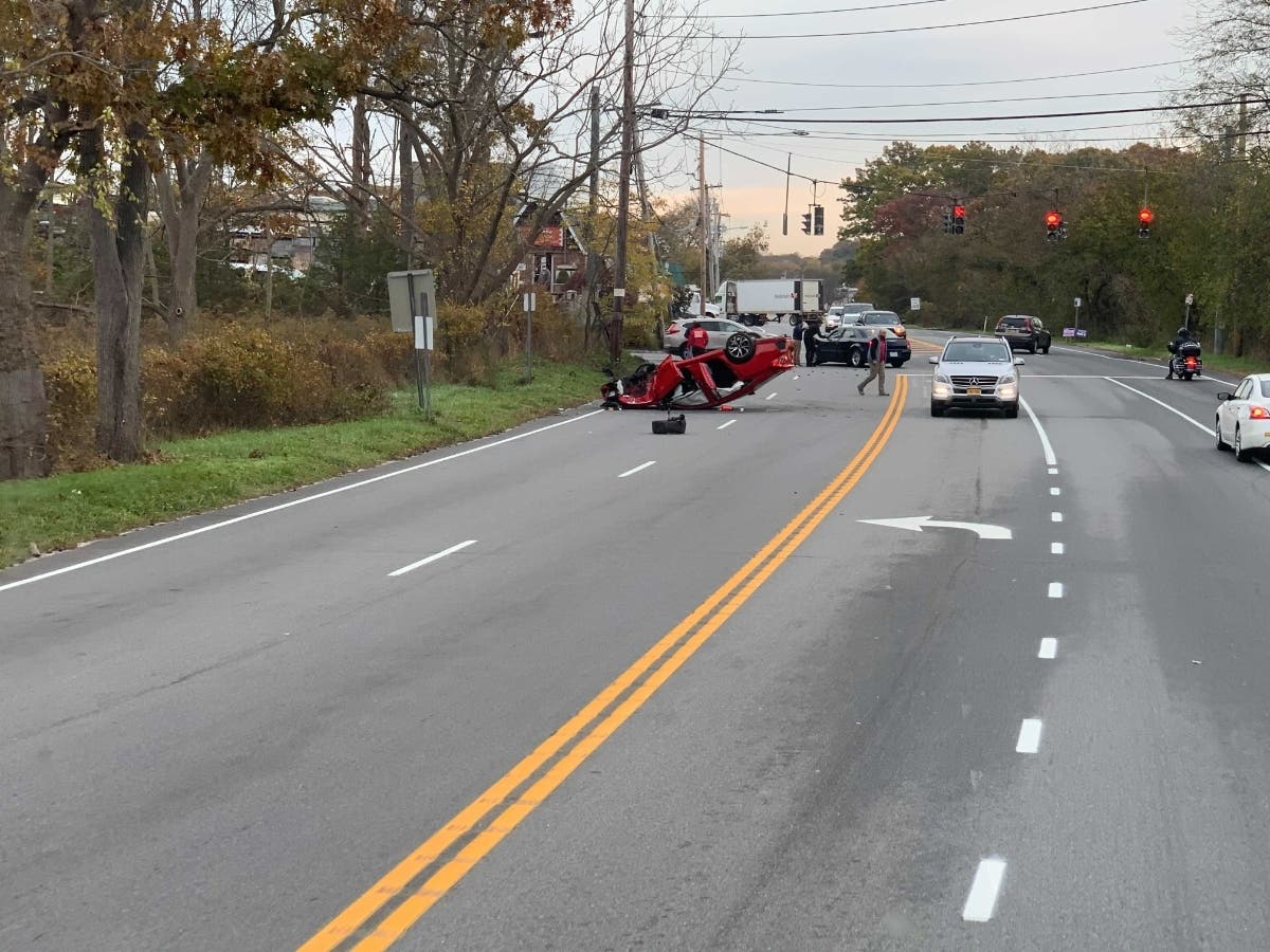 A car overturned in an Elwood crash at around 7:30 a.m. Friday.