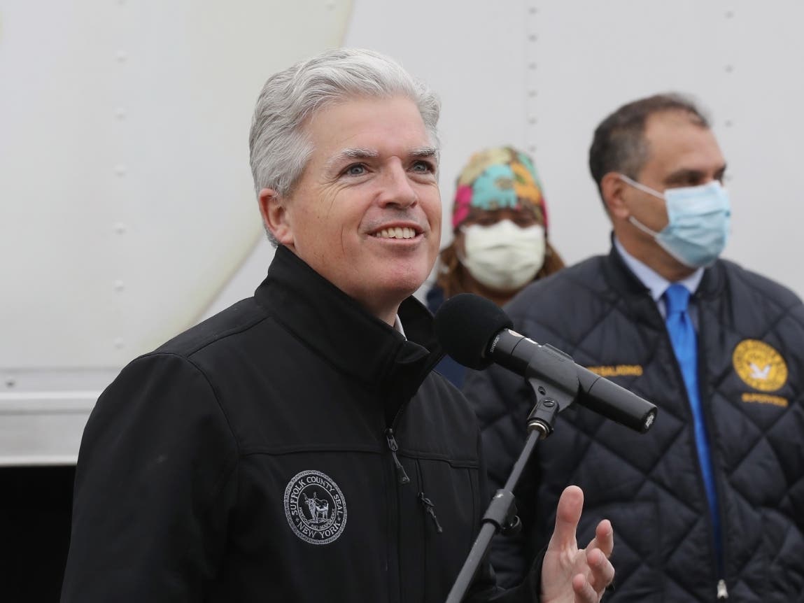 Suffolk County Executive Steve Bellone said the spread of the coronavirus in Suffolk County is "alarming." A total of 1,212 new coronavirus cases and a positive test rate of 8.9 percent were reported Wednesday.